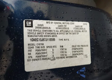 2007 GMC Yukon Sle from USA, damaged, VIN 1GKEC13J67J118599